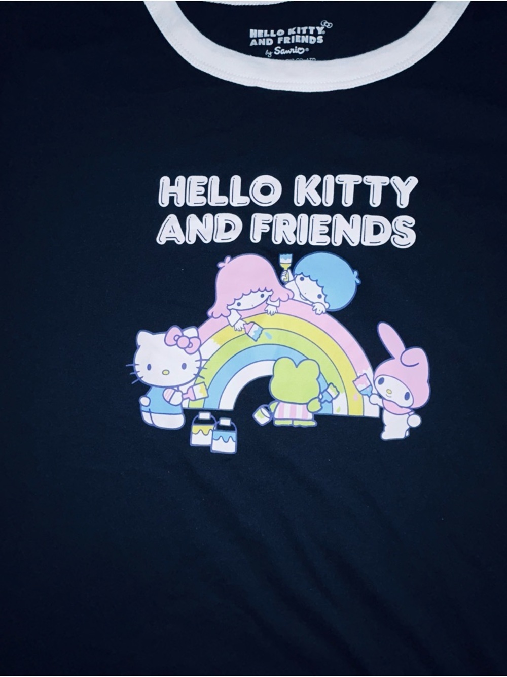 torrid size 2x Black Tee with White Trim and Pastel Hello Kitty Rainbow Graphic - Picture 2 of 4